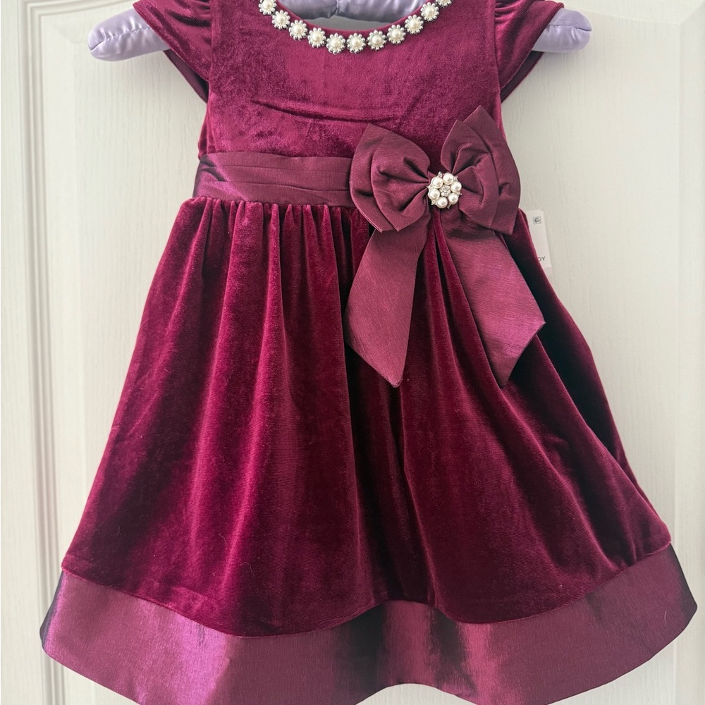 Girls Christmas Dress Rare Editions Deep Burgundy Velvet Dress with Accents